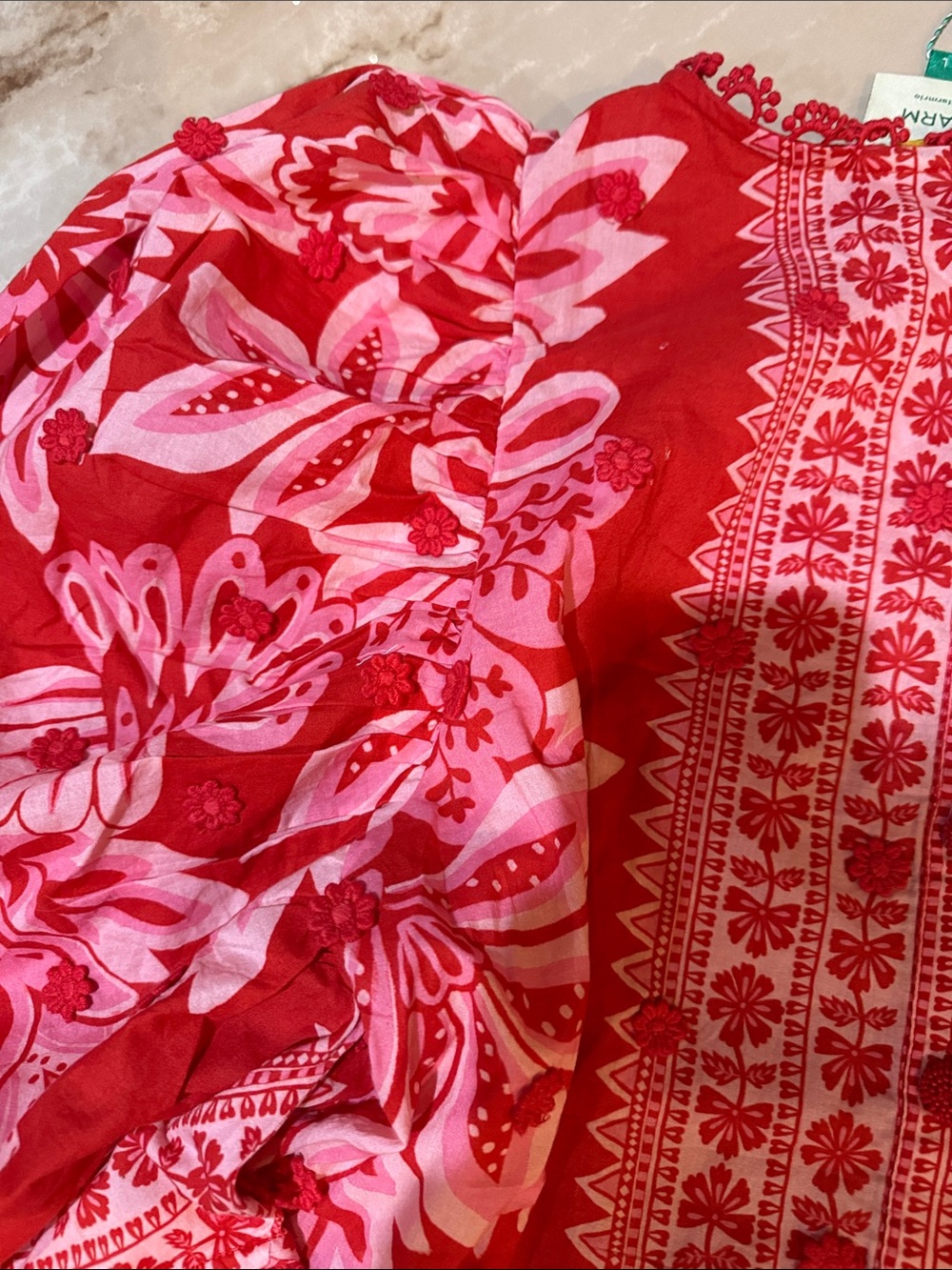 Red Flora Tapestry Embroidered Puff-Sleeve Top NWT - Picture 10 of 11